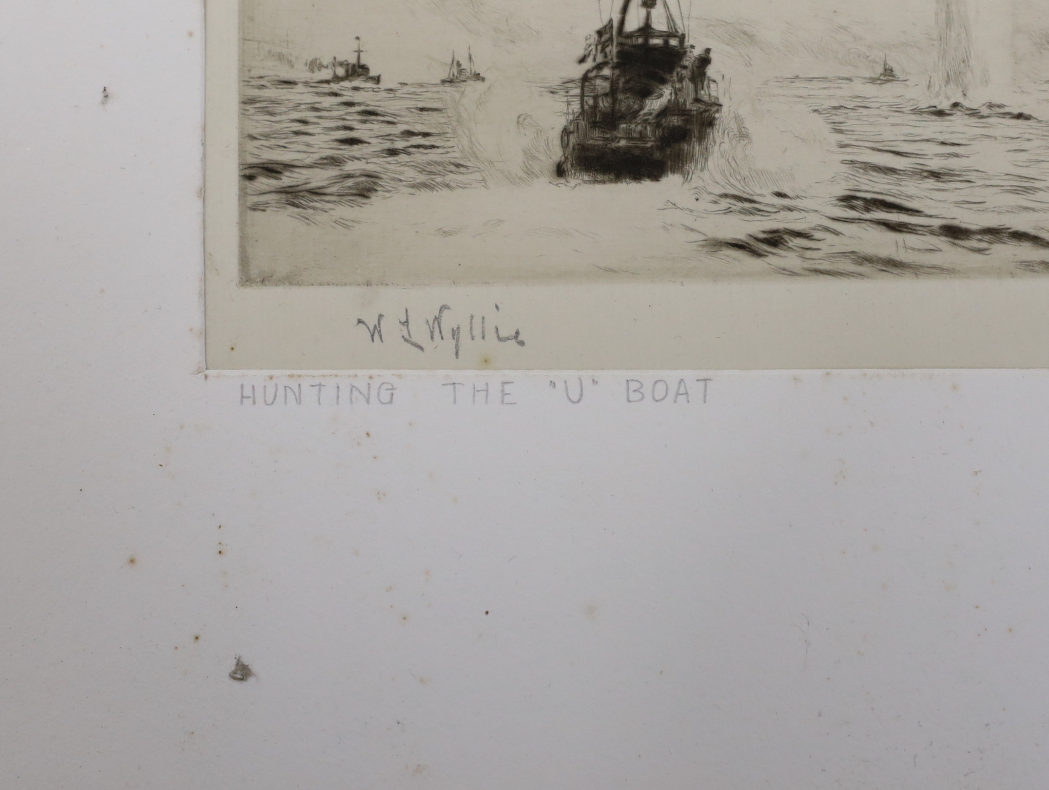 William Lionel Wyllie (1851-1931), drypoint etching, 'Hunting the U-boat', signed in pencil, 8.5 x 33cm, unframed